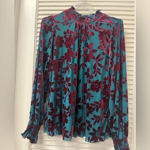 EASEL✨small✨Teal Floral Burnout Velvet Blouse